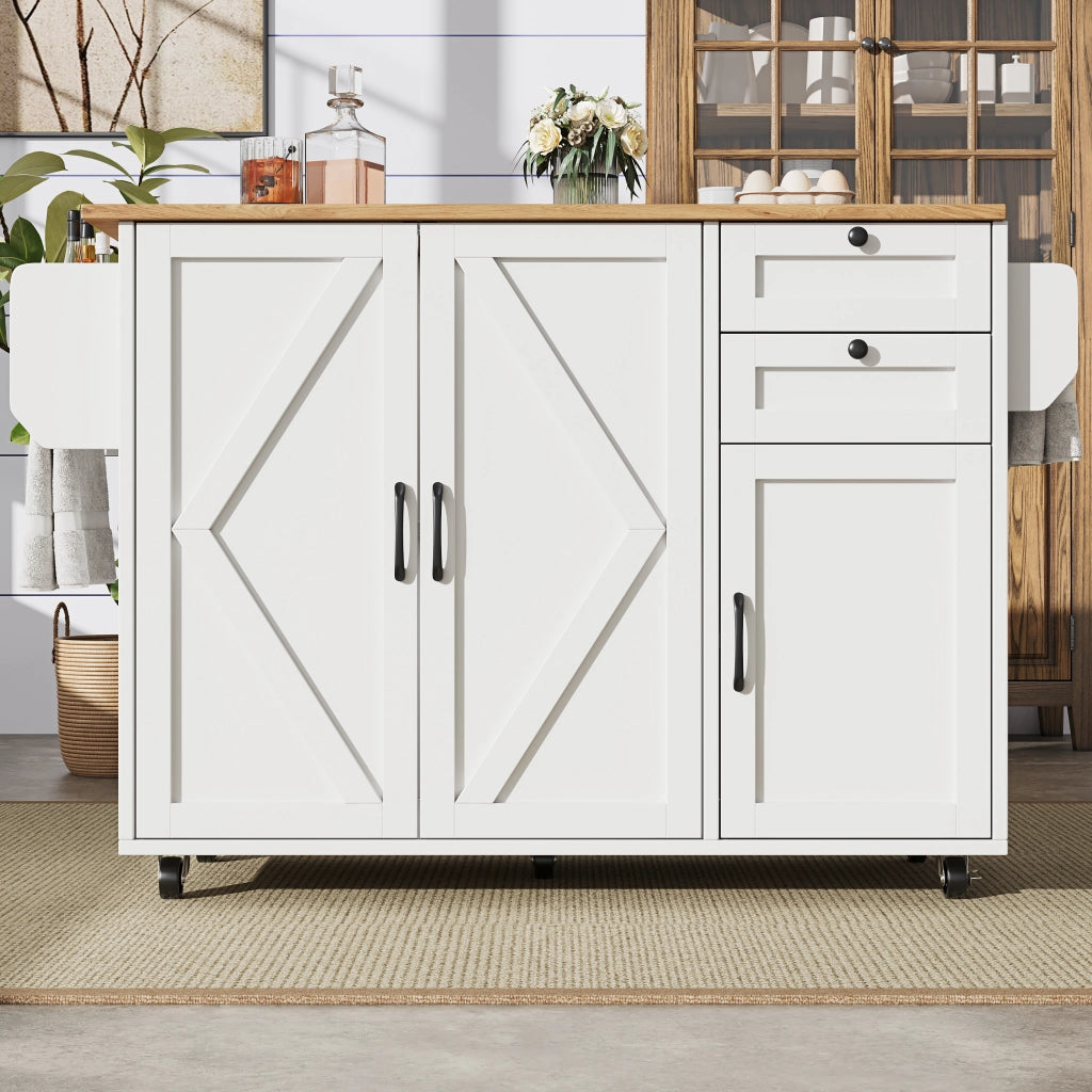 CARRELLO CUCINA PIEGHEVOLE 120 x 43,2/71,2 x 92 cm MDF BIANCO