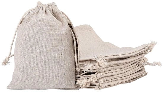 Set di sacchetti di juta 10 pezzi - sacchetti di juta per regalo - corda di trascinamento - riutilizzabile - 20 x 30 cm - tessuto di cotone/lino robusto - set di regalo