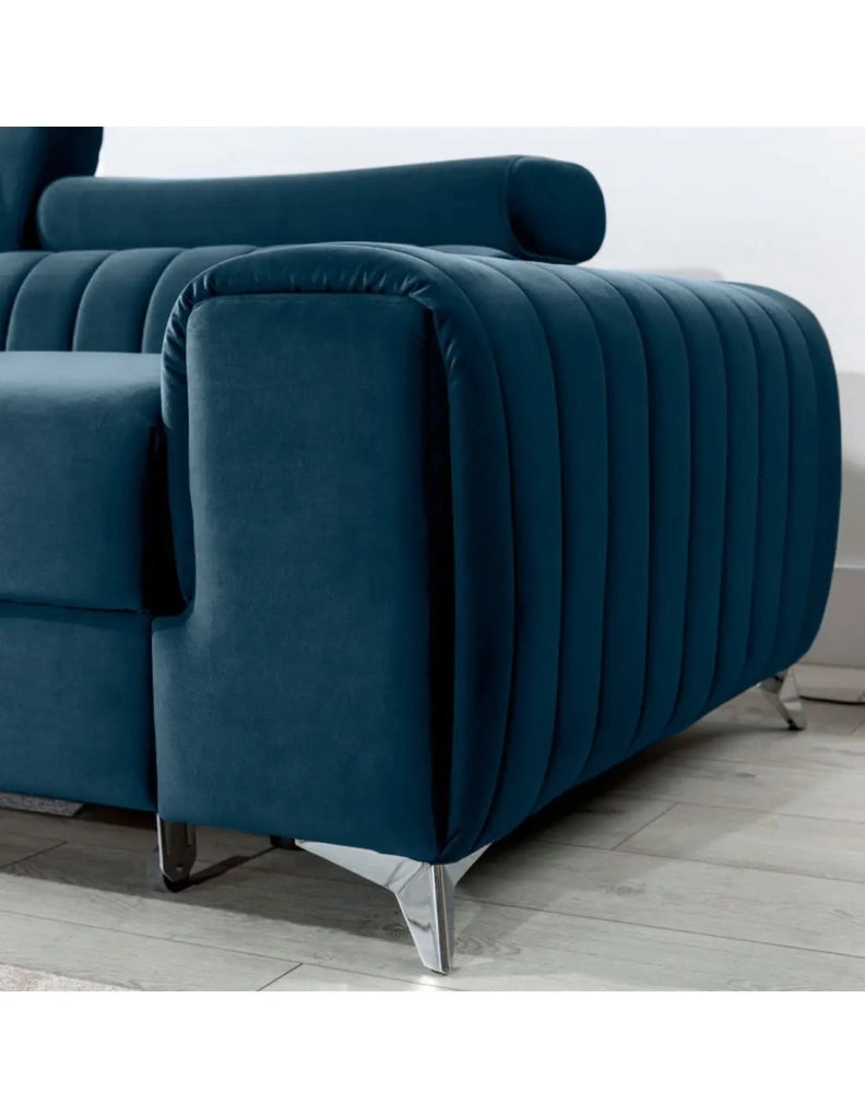 Divano ad angolo sinistro Blu scuro convertibile 3 posti JAYSON con contenitore integrato