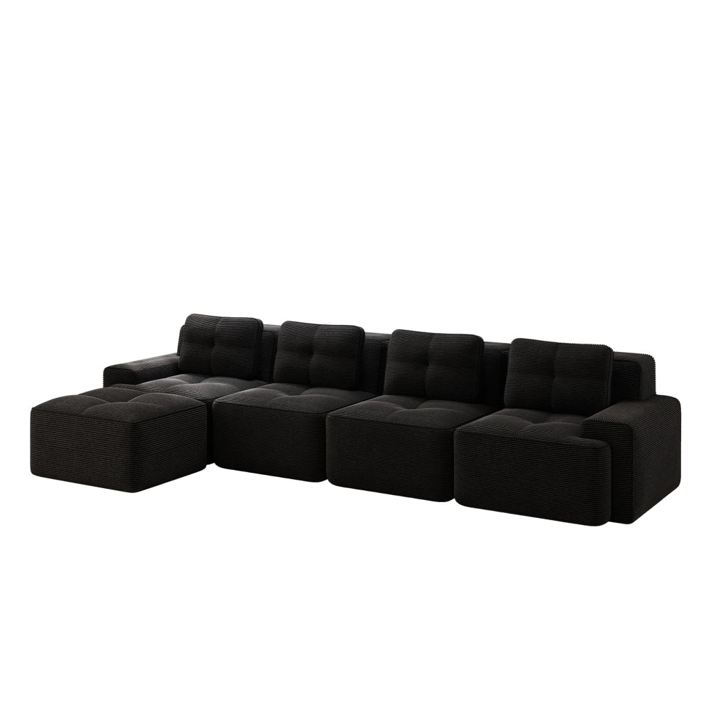 Divano Modulare Chaise Longue 4 Posti ¨C Xylo ¨C Velluto a Coste Nero
