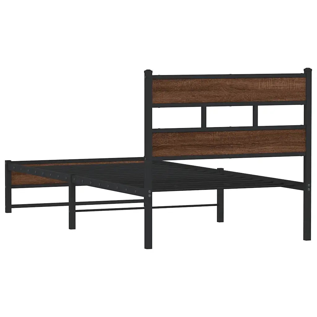 Letto singolo | Letto per adulti | Giroletto senza Materasso in Metallo Rovere Marrone 100x200 cm