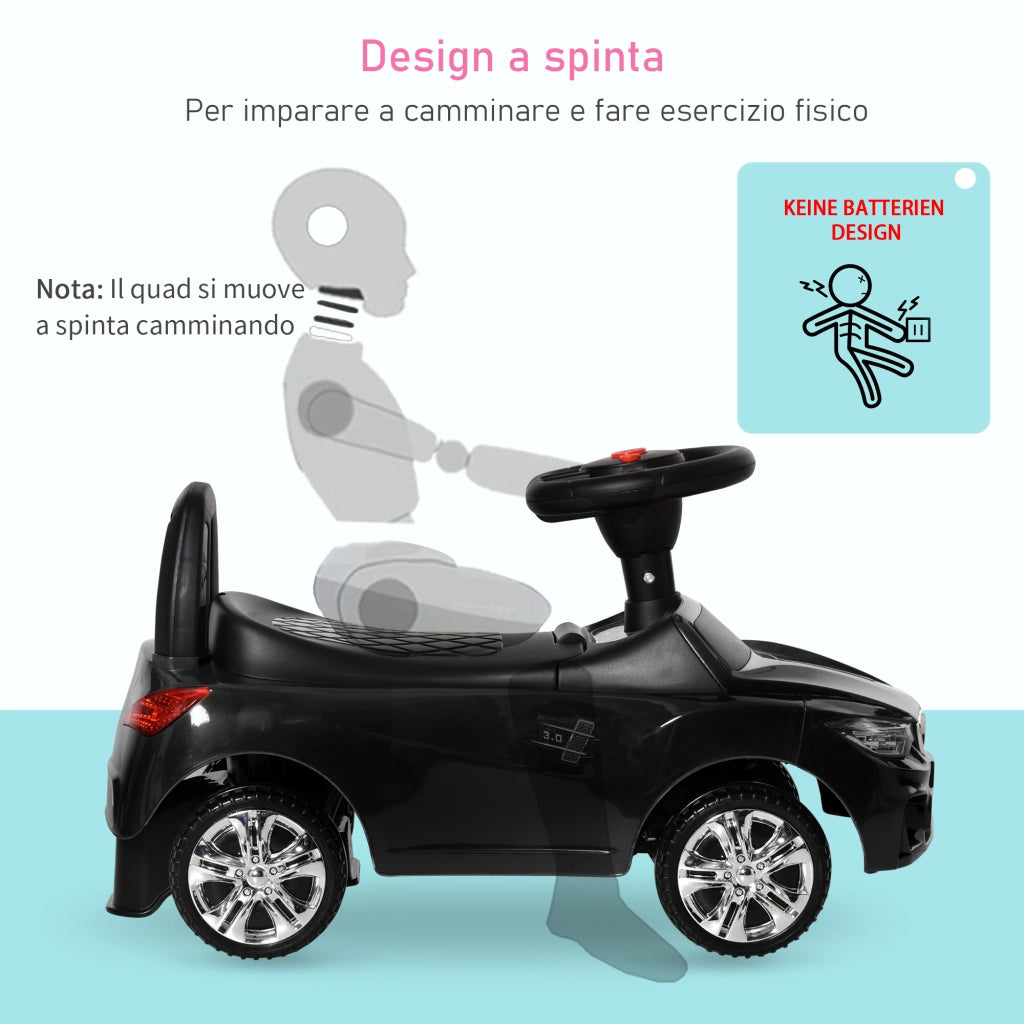 Macchina Cavalcabile per Bambini 63.5x28x36 cm con Fari e Musiche Integrate in PP Nero