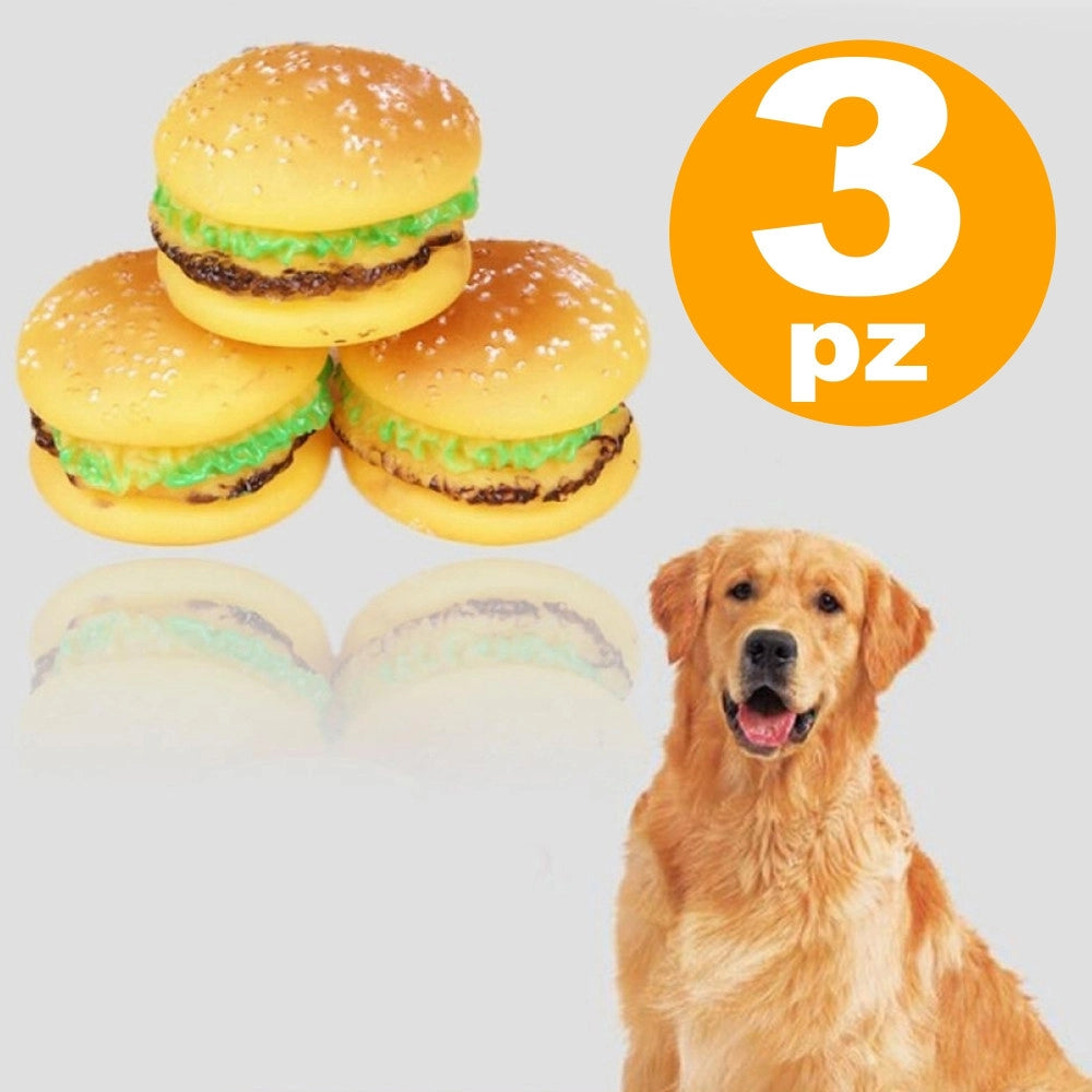 Trade Shop - 3 Giocattolo Panino Hamburger Gomma Suono Resistente Da Masticare Per Cani -