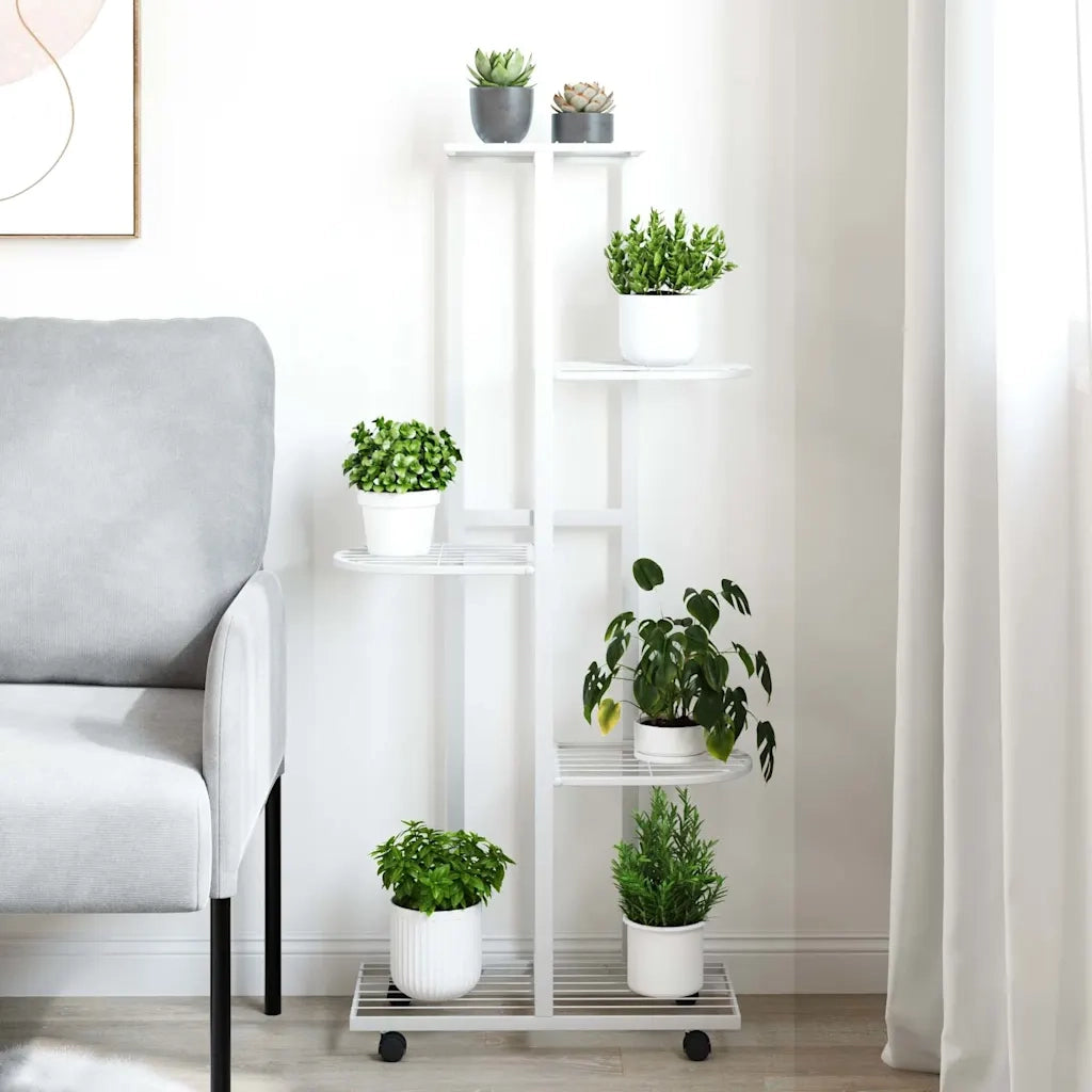 Fioriera a 5 Piani con Ruote 44x23x100 cm Ferro Bianco cod mxl 68139