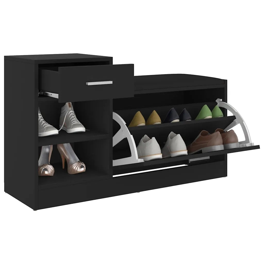 Panca Porta Scarpe-Sgabello-Panca Scarpiera Nera 94,5x31x57 cm in Legno Multistrato