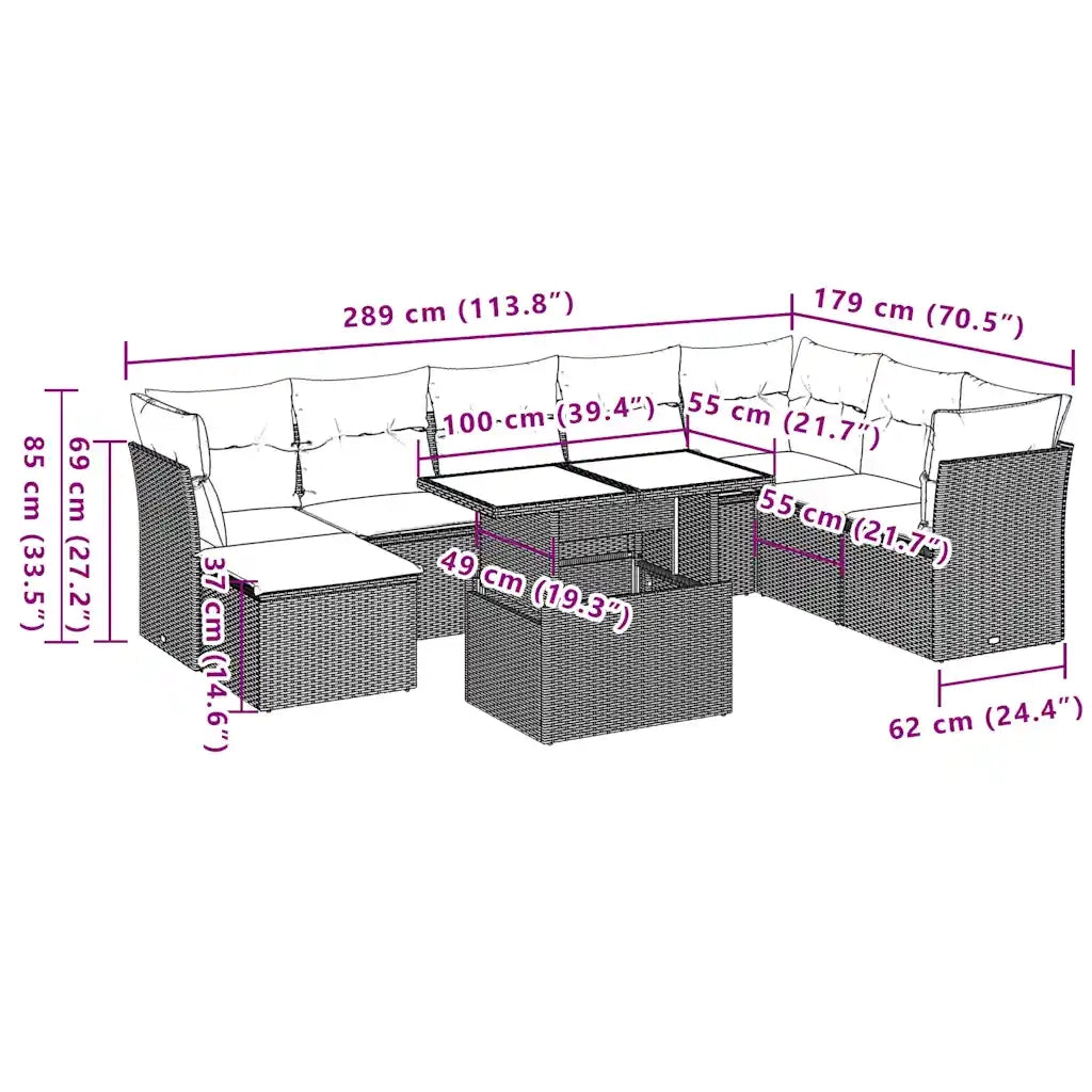 Set Divani da Giardino 9 pz con Cuscini Nero in Polyrattan 3266785