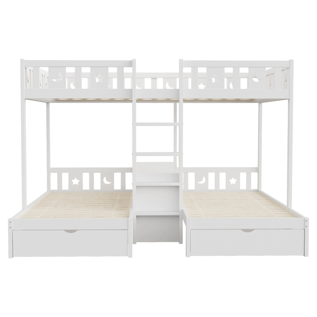 Letto a castello con scala e vano contenitore legno bianco 140x200 cm