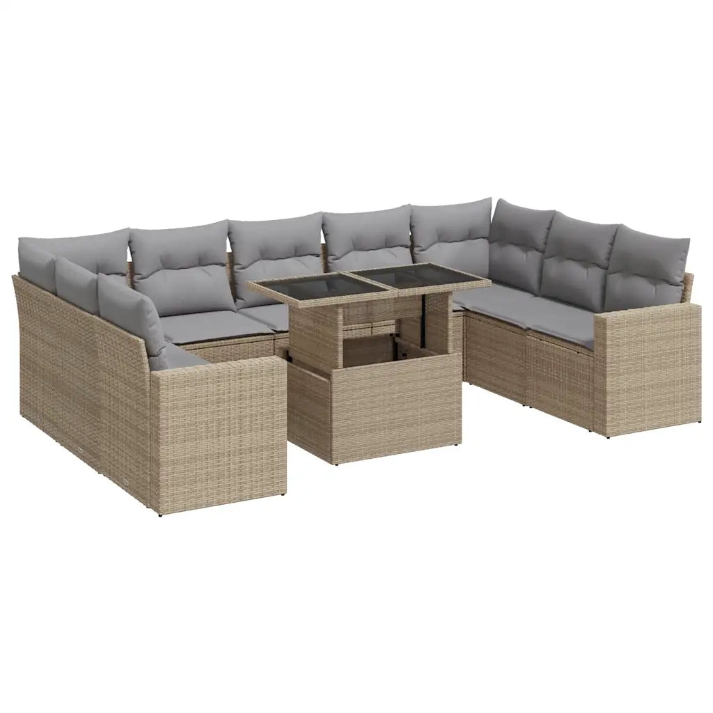 Set Divano da Giardino 10 pz con Cuscini Beige in Polyrattan 3326380