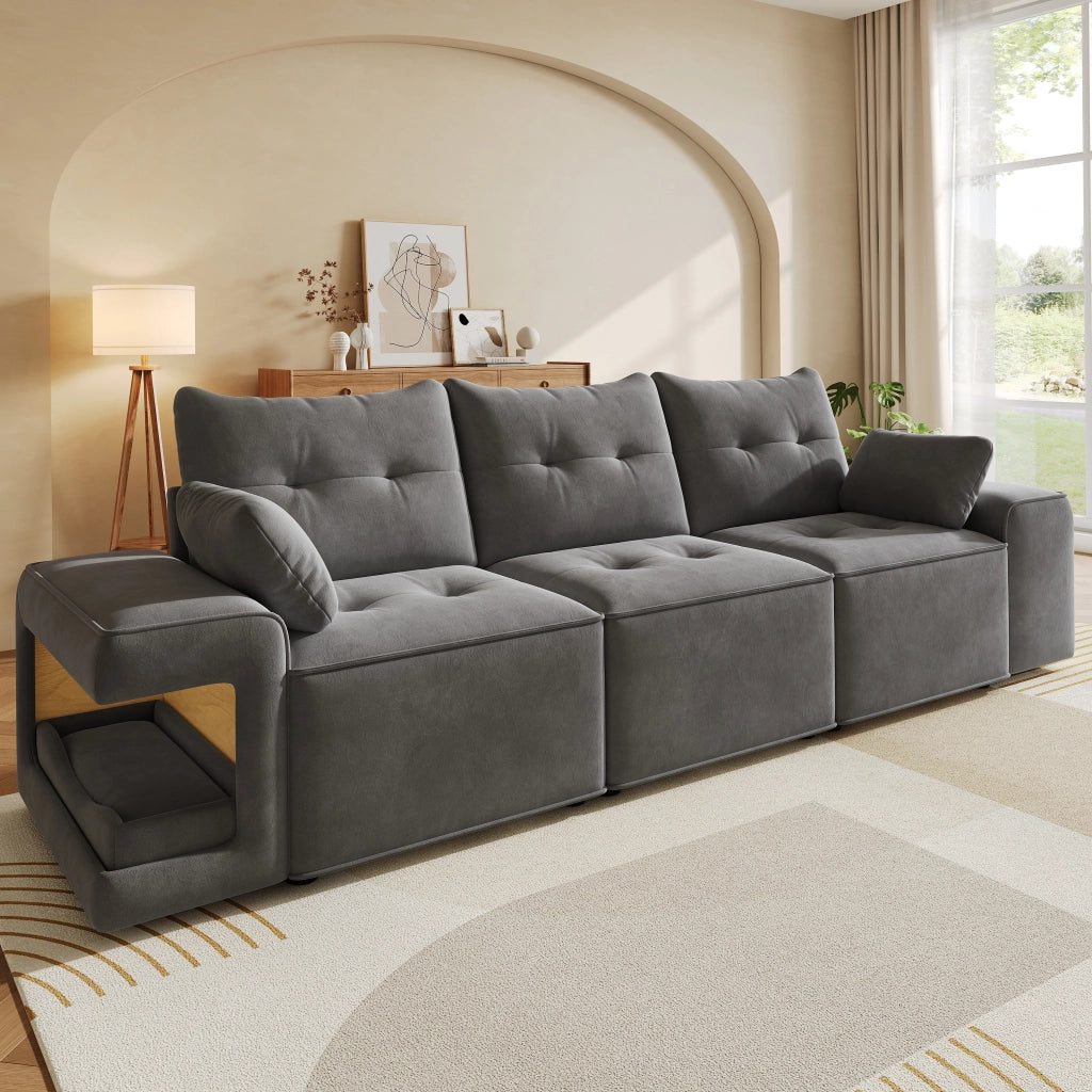 Divano 3 posti modulare con braccioli larghi e contenitore ¨C MINIMAL ¨C Grigio, tessuto, imbottito