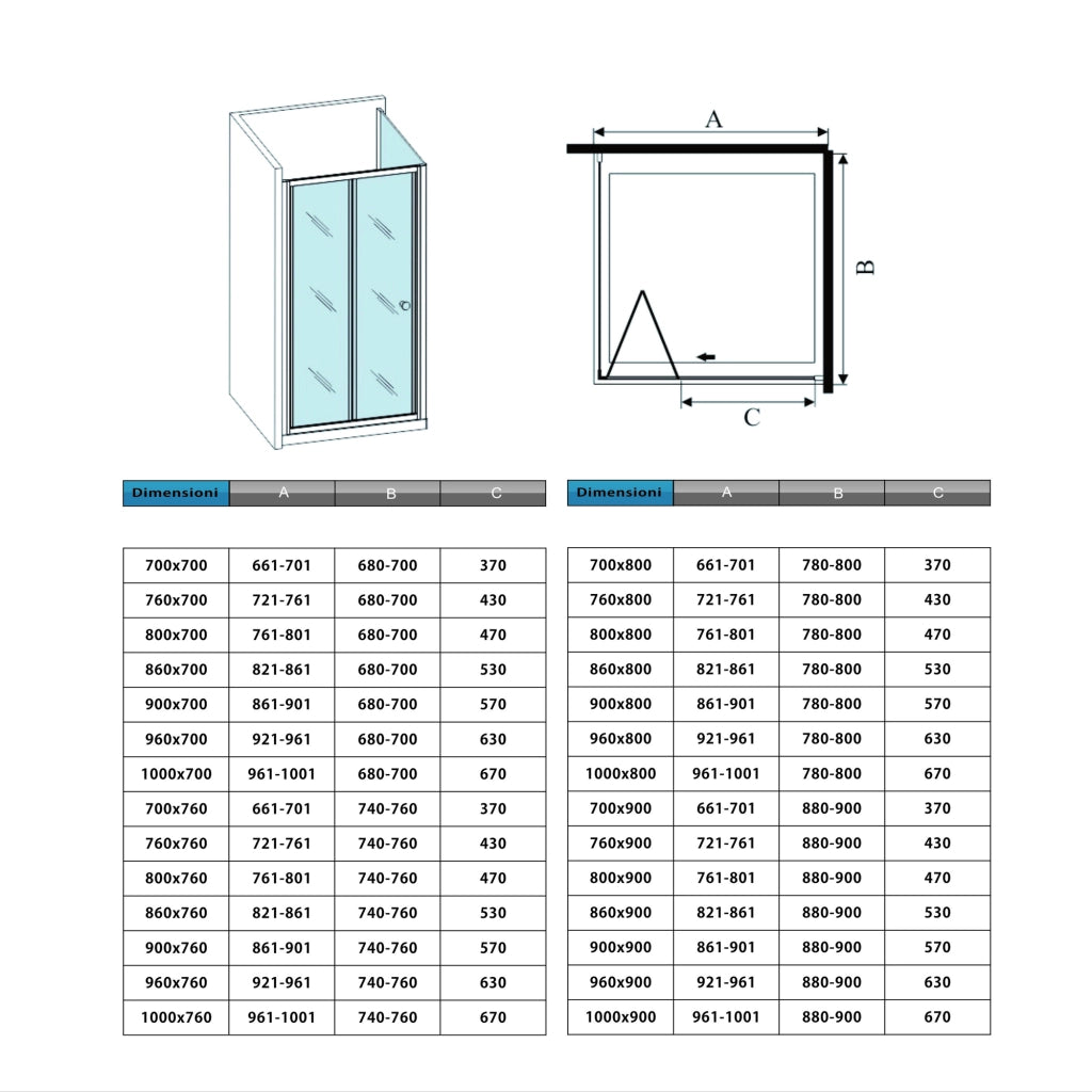 185cm Box Doccia Angolare Porta a Soffietto con Parete Fissa 70x70cm in Vetro Temperato Satinato Opaco 5 mm Profilo Cromato Lucido
