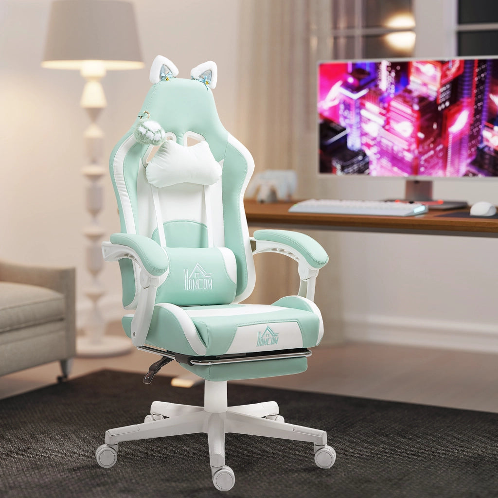 Sedia da Gaming Reclinabile con Poggiapiedi ¨C Xylo ¨C Finta Pelle Bianco e Blu 65x62x116-124cm