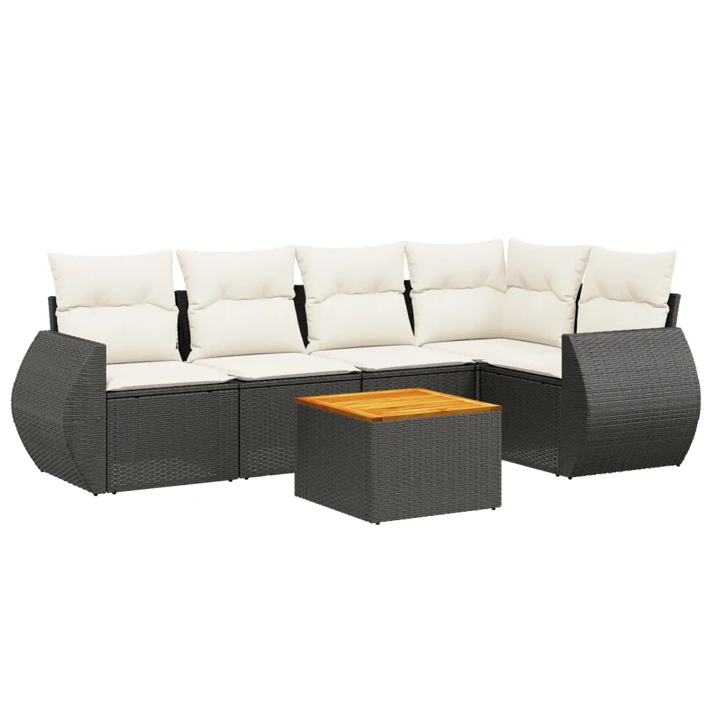 Set Divano da Giardino 6 pz con Cuscini Nero in Polyrattan