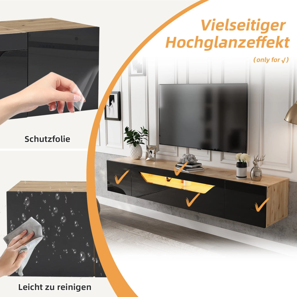 Cassettiera per TV beige e nero in truciolare; lunghezza 180 cm