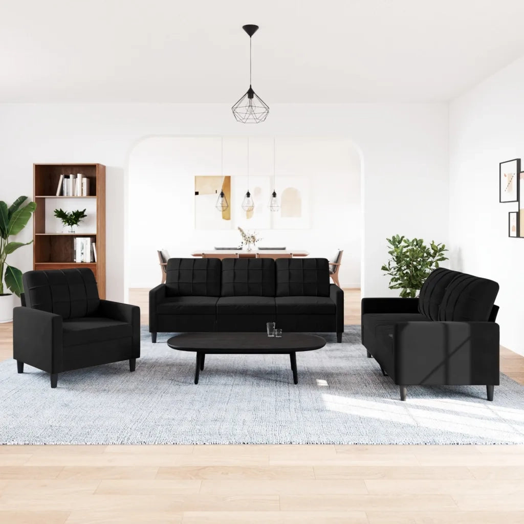 Set di Divani 3 pz con Cuscini Nero in Velluto 3278356