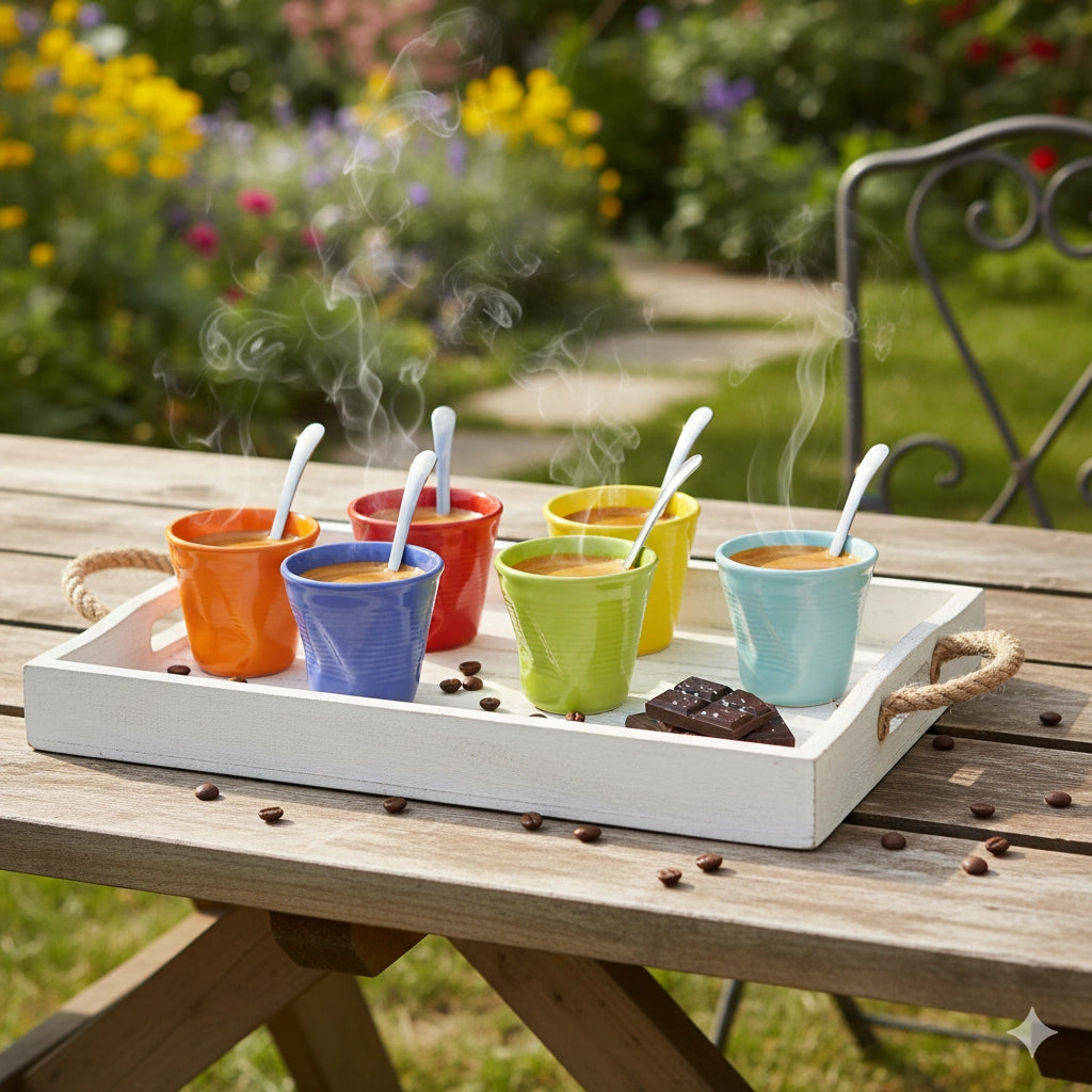 Set 6 Tazzine da caffè Accartocciati in Gres + Cucchiaini Kaleidos Multicolor