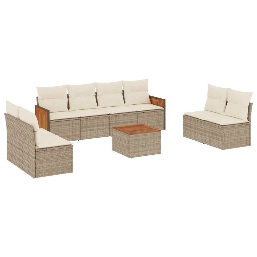 Set Divano da Giardino 9 pz con Cuscini Beige in Polyrattan 3259979