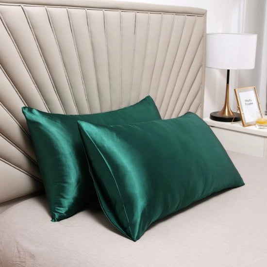 Cuscino a doppia faccia in seta - cuscino morbido e soffice - chiusura a imbuto - antimacchia e ipoallergenico - protegge capelli e pelle dalle rughe - 51x91cm - Verde scuro