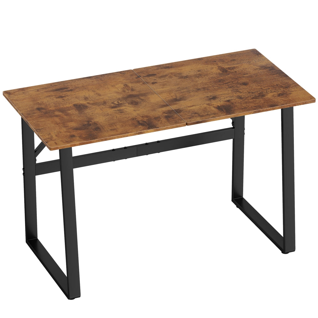 Scrivania per Camera Stile Industriale 120x60x76 cm con Angoli Arrotondati in Legno e Acciaio Nero e Marrone