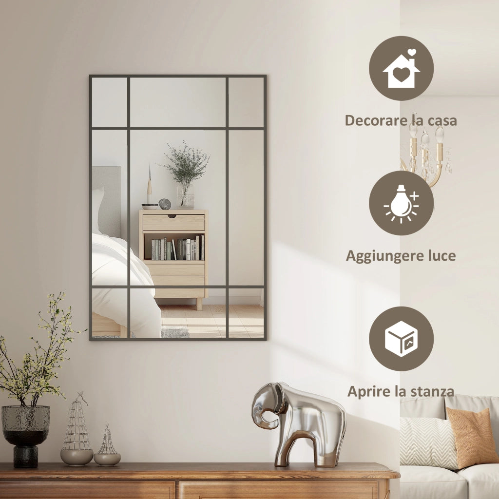 Specchio da Parete con Montaggio Verticale e Orizzontale ¨C Minimal ¨C 90x60 cm Nero