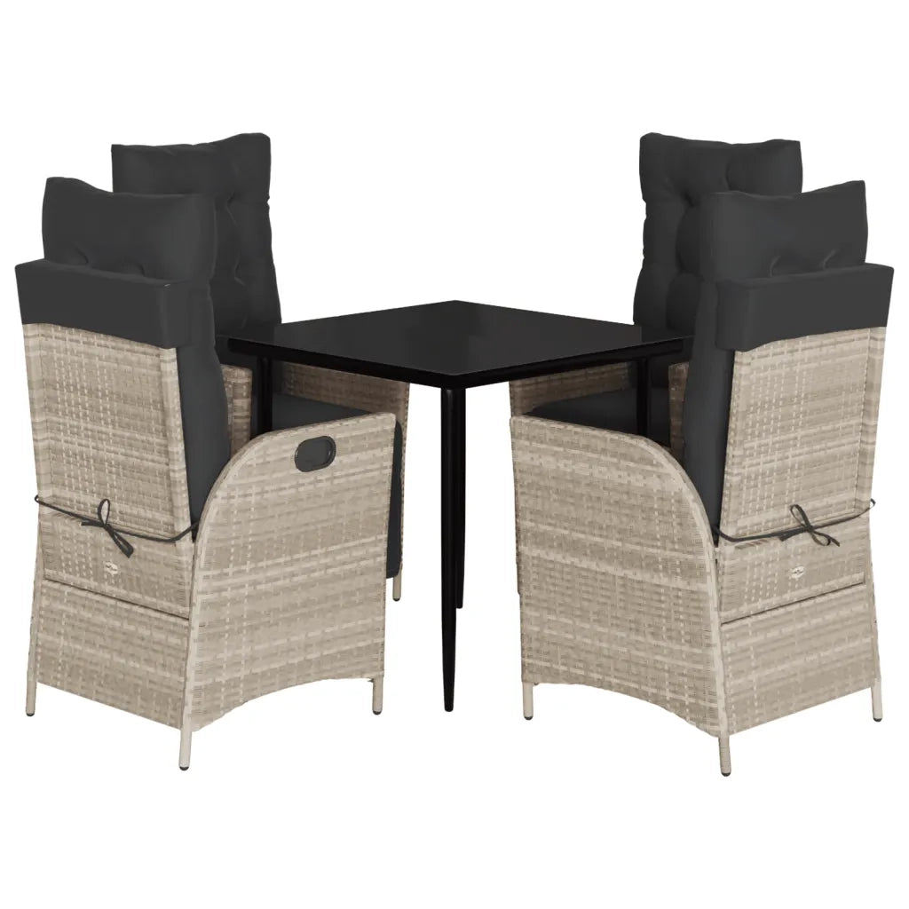 Set Pranzo da Giardino 5pz con Cuscini Grigio Chiaro Polyrattan
