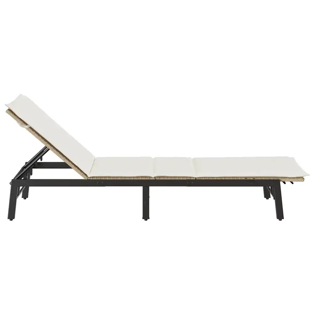 Lettino Prendisole con Cuscini Beige in Polyrattan 4104083