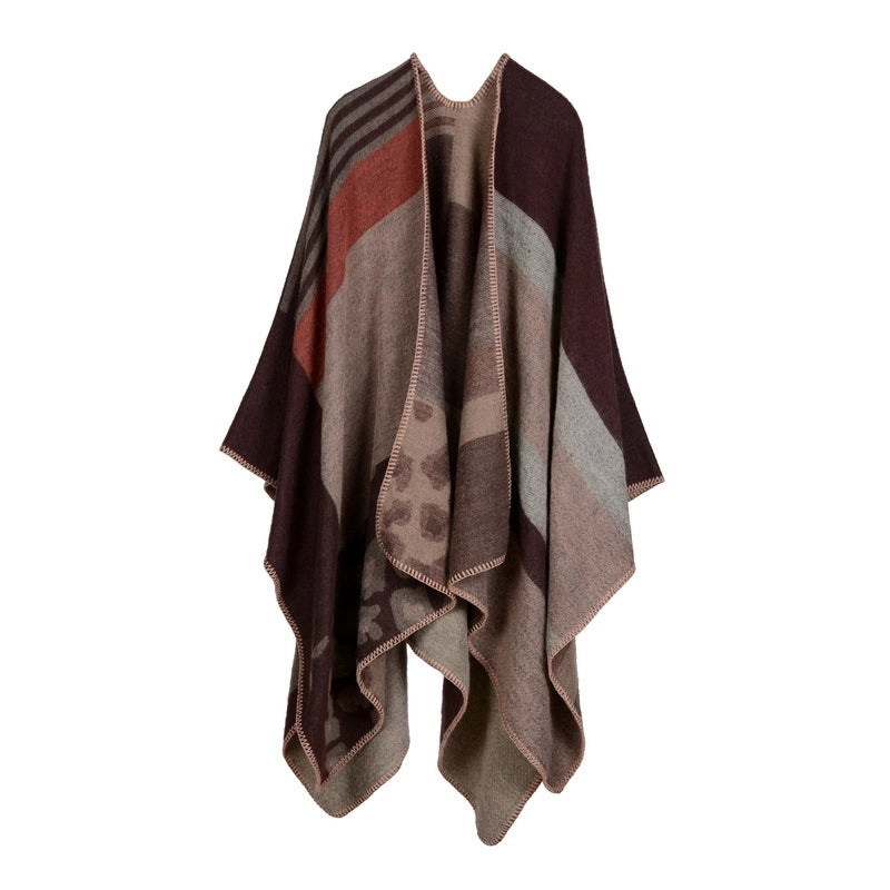 Sciarpa in cashmere in stile europeo e americano con spacchi, spessa, ideale come scialle/mantella per autunno e inverno.