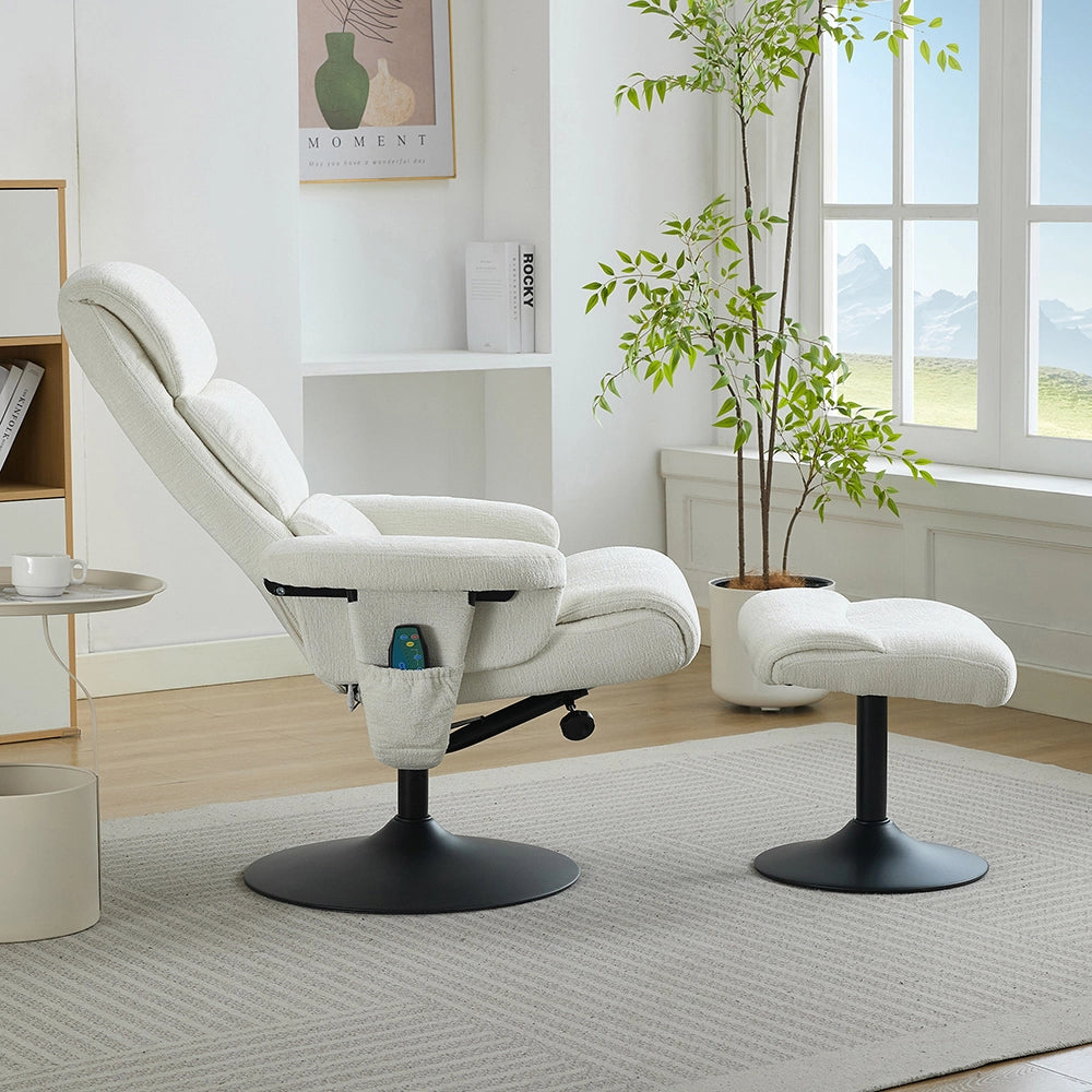 Poltrona massage - Xylo - 5 punti riscaldamento 360° chenille bianco