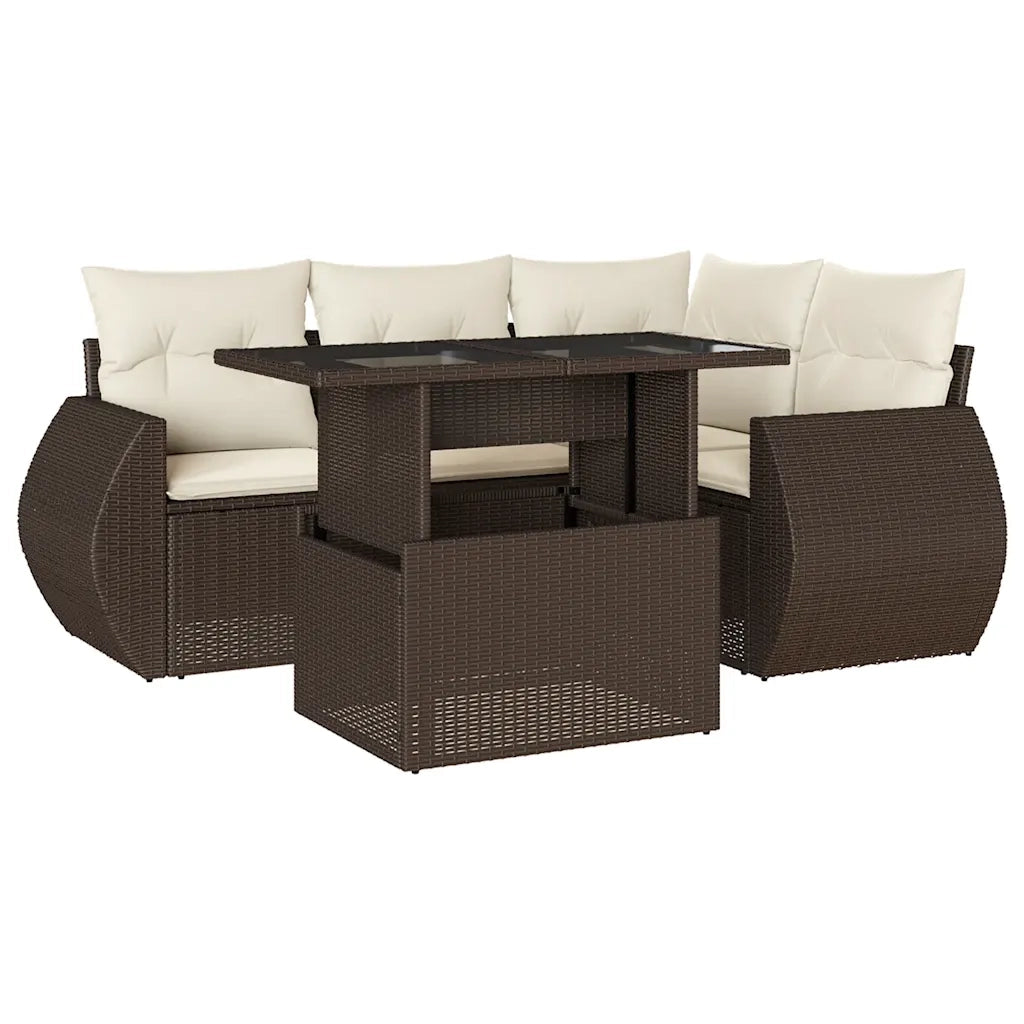 Set Divano da Giardino 5 pz con Cuscini Marrone in Polyrattan 3268513