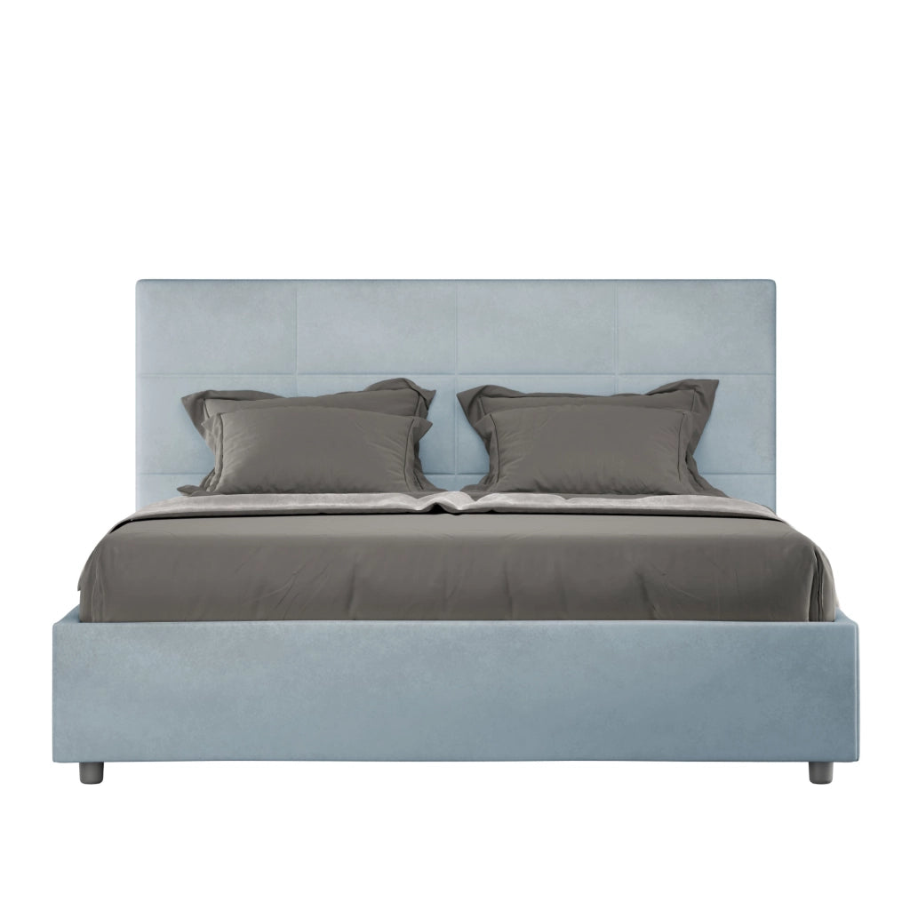BS COM Letto queen size con rete imbottito 150x190 microfibra azzurro