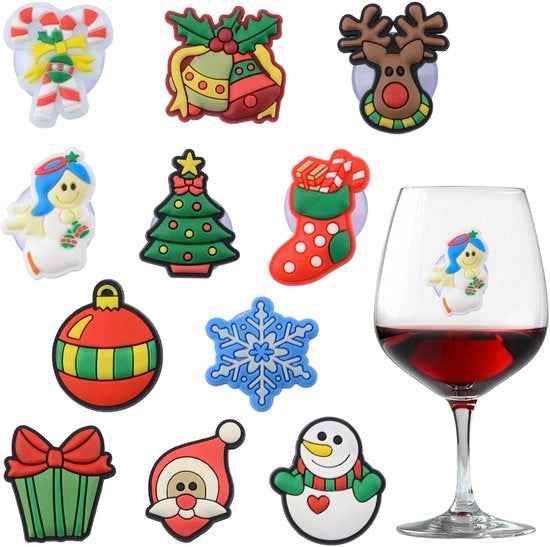 Set di 11 bicchieri di vino per Natale con stopper con griffe