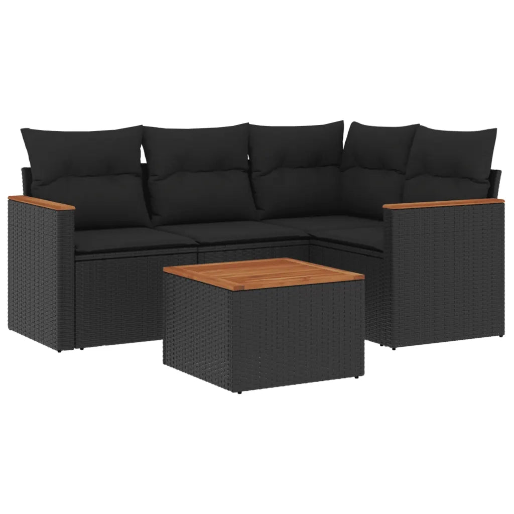 Set Divani da Giardino 5 pz | Set Salotto da Giardino con Cuscini in Polyrattan Nero