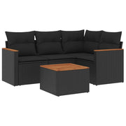 Set Divani da Giardino 5 pz | Set Salotto da Giardino con Cuscini in Polyrattan Nero