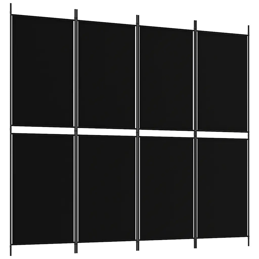 Divisorio Ambienti | Divider per stanze | Paravento a 4 Pannelli Nero 200x180 cm in Tessuto