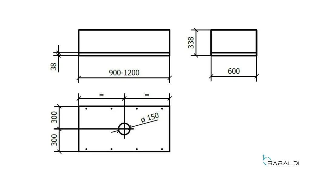 Cappa a soffitto UNIKA cm 120x50 - Bianca e Nera a vista - 800 m3/h