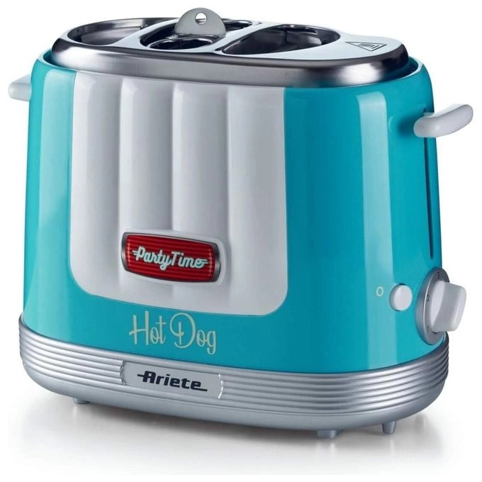 Ariete 206 Party Time Macchina per Hot Dog 650 W 4 Spazi di Cottura 5 Livelli Regolabili Espulsione Automatica colore Celeste