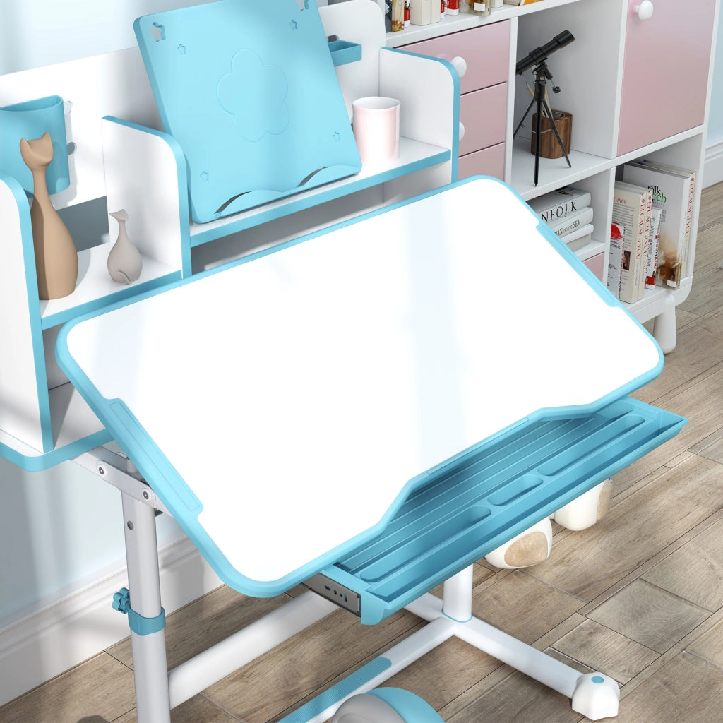 Scrivania per Bambini Regolabile con Sedia, Cassetto e Scaffale ¨C Minimal ¨C Blu