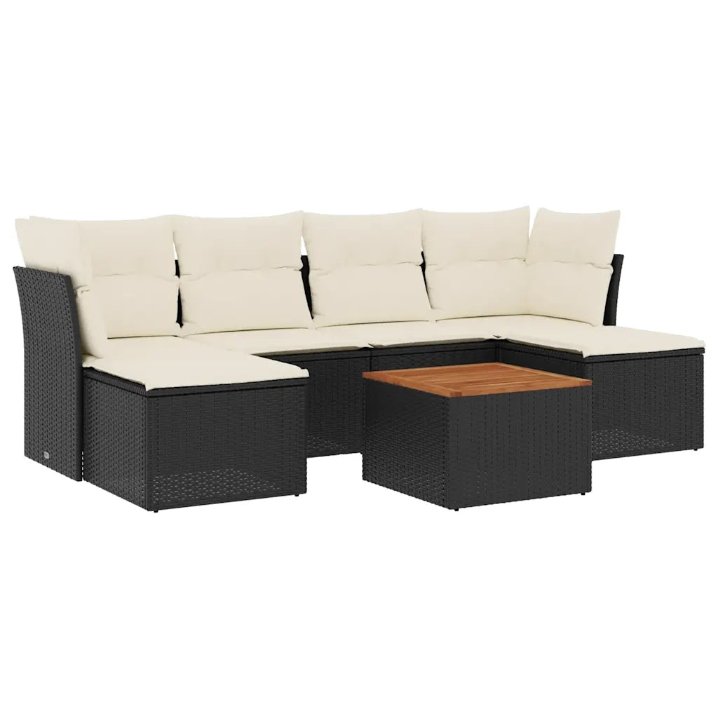 Set Divani da Giardino con Cuscini 7pz Nero Polyrattan 3256098