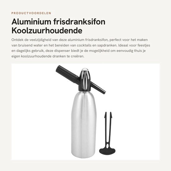Sifon per Frullati 1L in Alluminio - Dispensatore di Acqua con Regolazione di Pressione - Acqua Frizzante - Ideale per Sapori, Cocktail e Vino