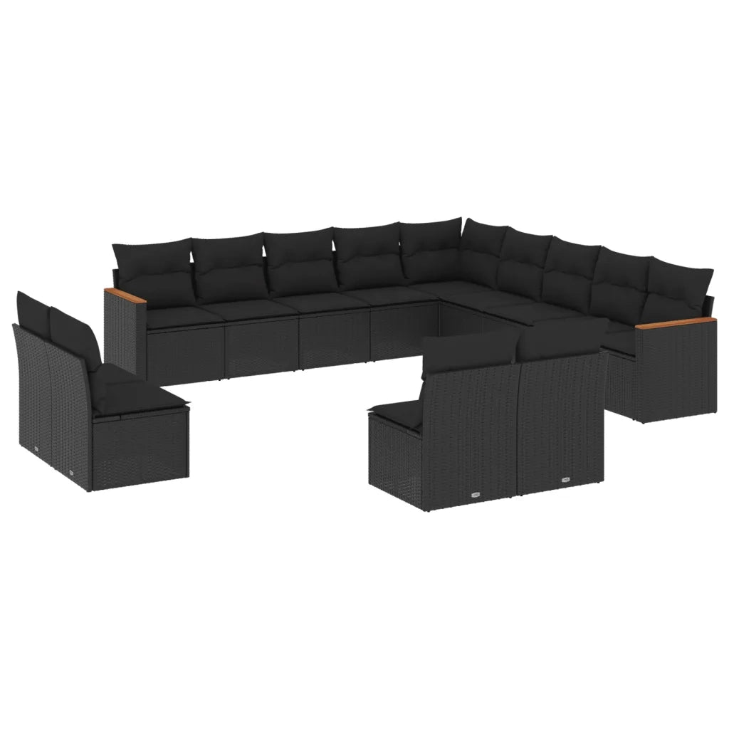 Set Divani da Giardino 13pz con Cuscini Nero in Polyrattan 3226482