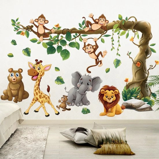 Due pezzi di adesivi per parete con animali della giungla, decorazione per parete per la camera dei bambini, adesivi per parete con tema animale - bianchi