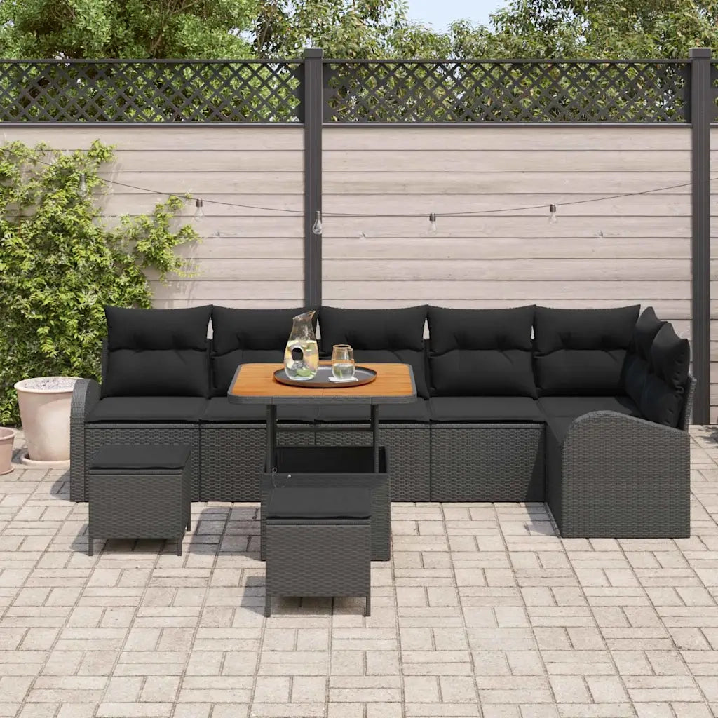 Set Divano da Giardino con cuscino con archiviazione 9 pcs Nero