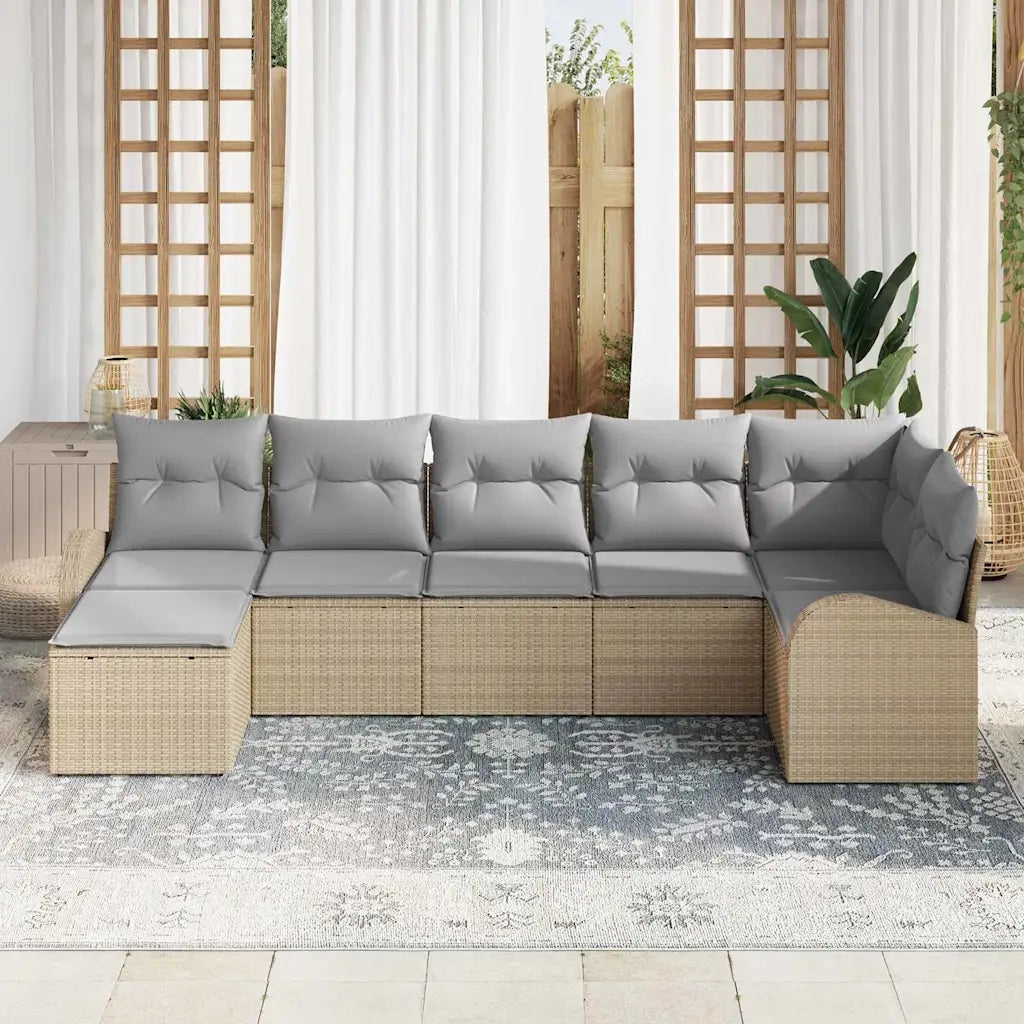 Set di divani con cuscino 7 pcs Beige polyrattan 3354799