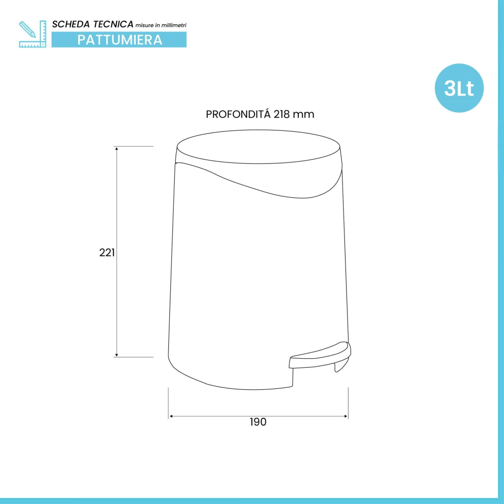 Pattumiera da bagno con pedale 3lt tortora opaca in plastica