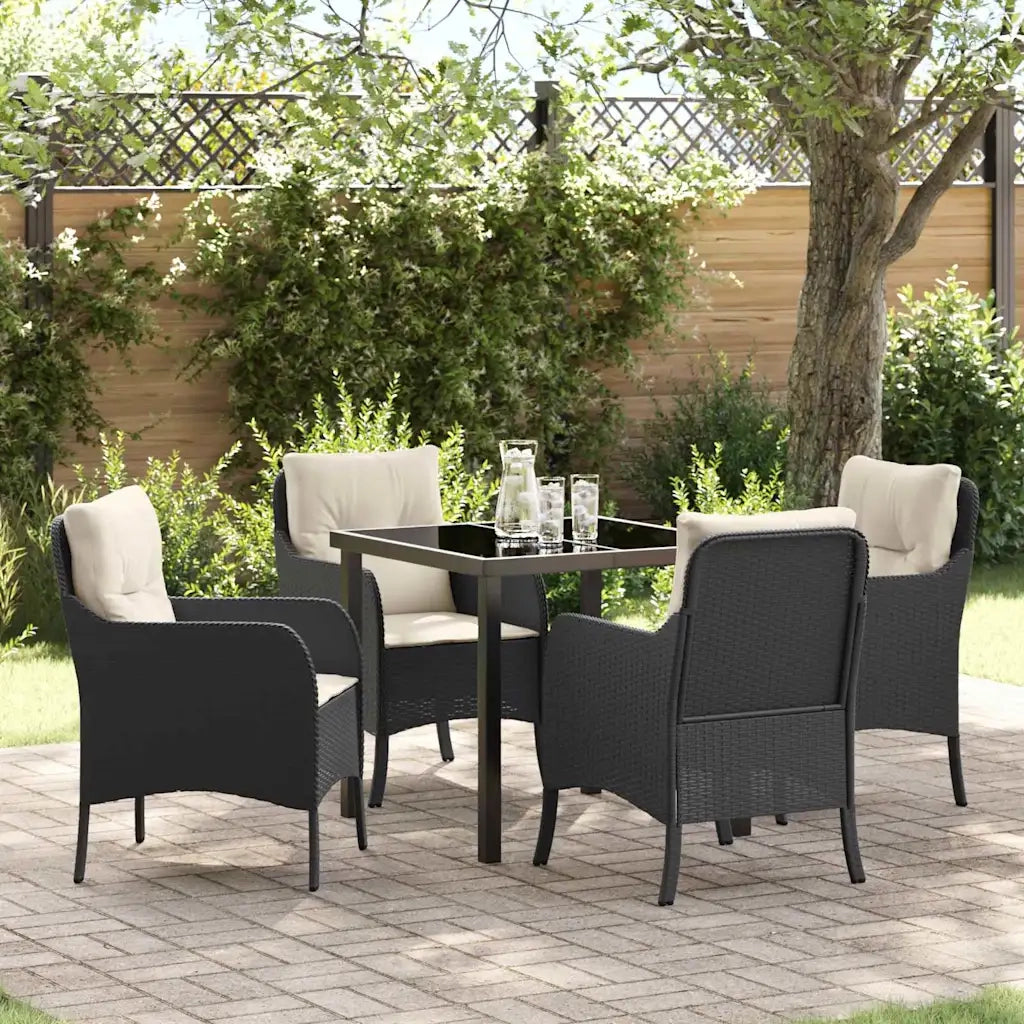 Set da Pranzo per Giardino con cuscino 5 pcs Nero polyrattan