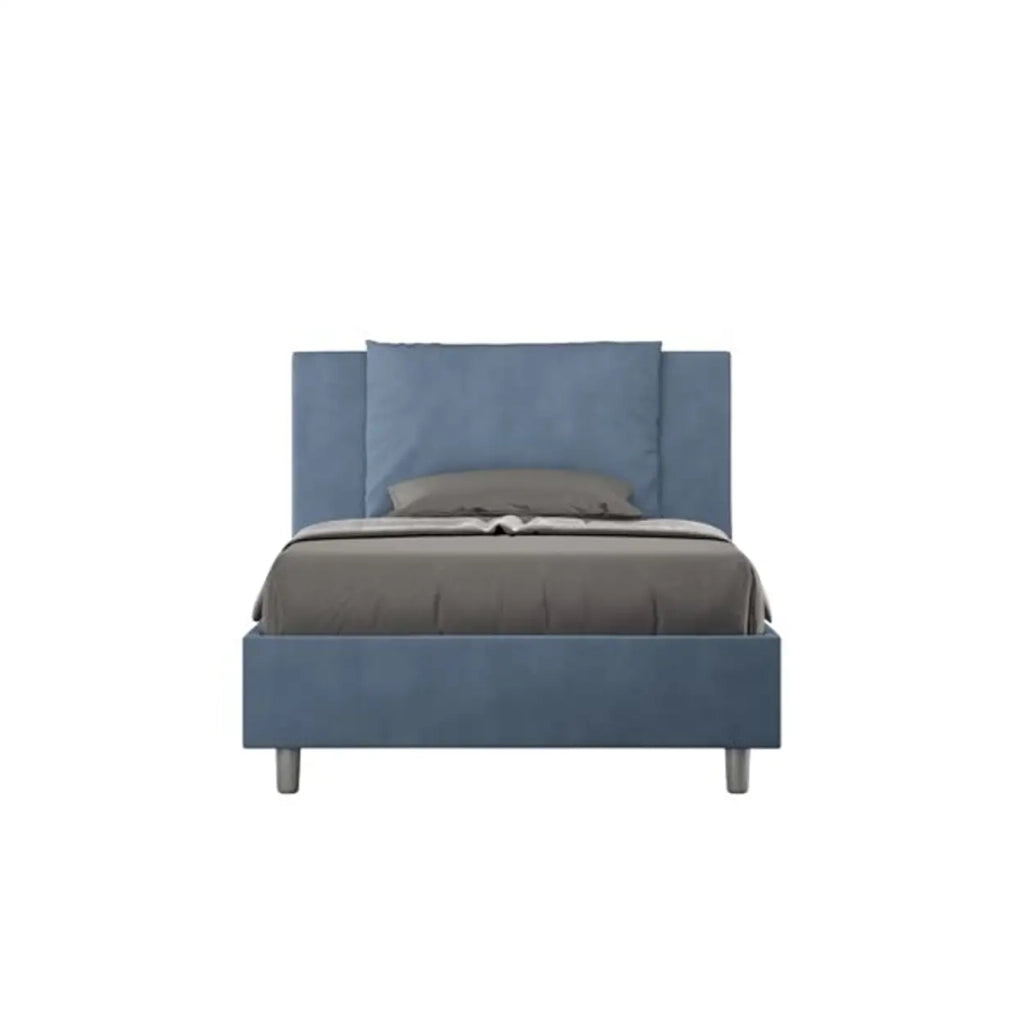 Letto una piazza e mezza con rete imbottito 120x210 microfibra blu Antea
