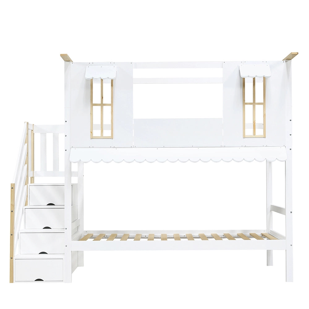 Letto a castello decorabile - Xylo - 90x200cm bianco/naturale, finestre