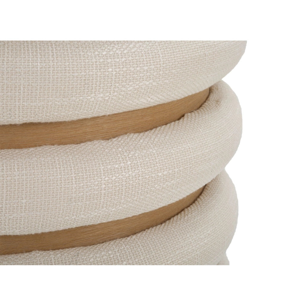 Puff contenitore Damasco Line in cotone naturale e legno, Ø 40 cm