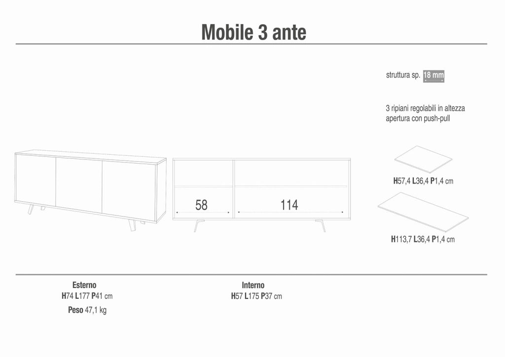 Mobile Soggiorno Madia 3 Ante 177x41x74 cm Ossido Bianco e Rovere Dogato
