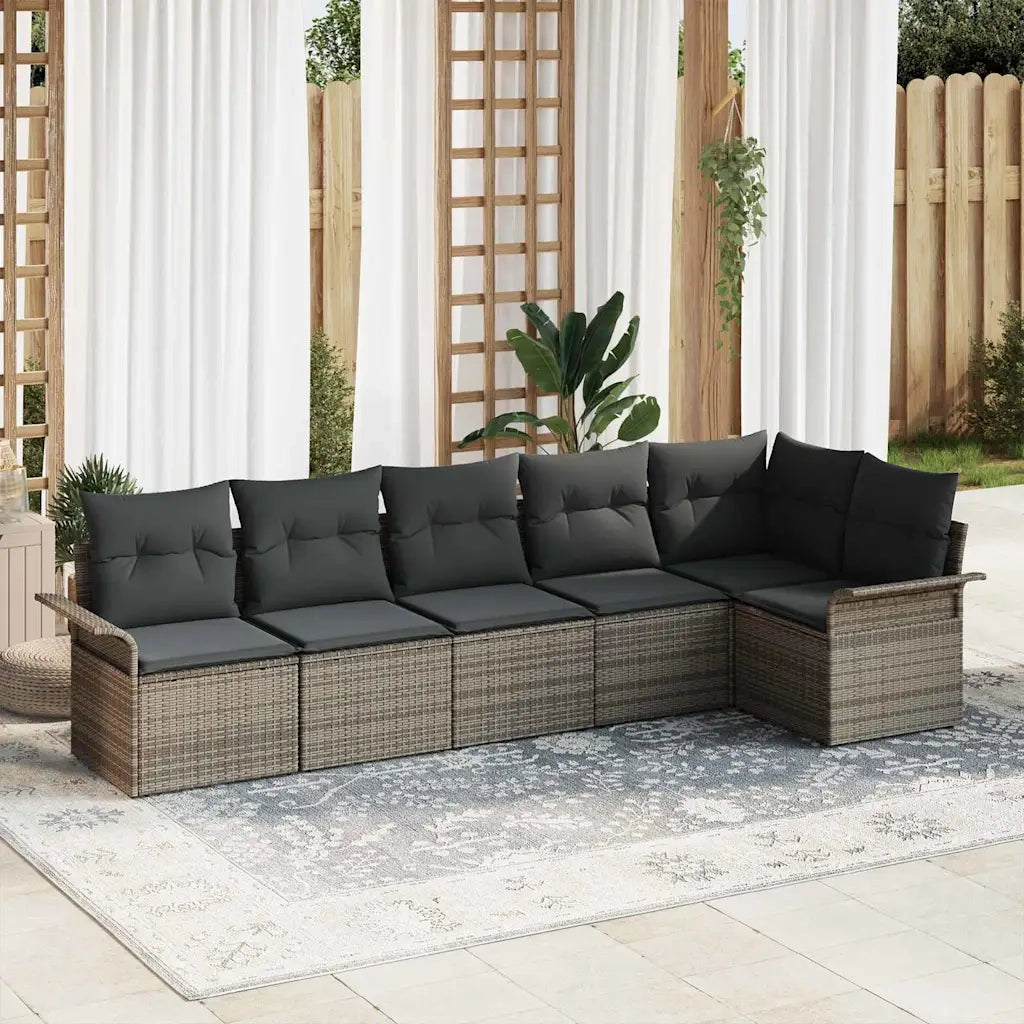 Set Divano da Giardino con cuscino 6 pcs Grigio polyrattan 3345379