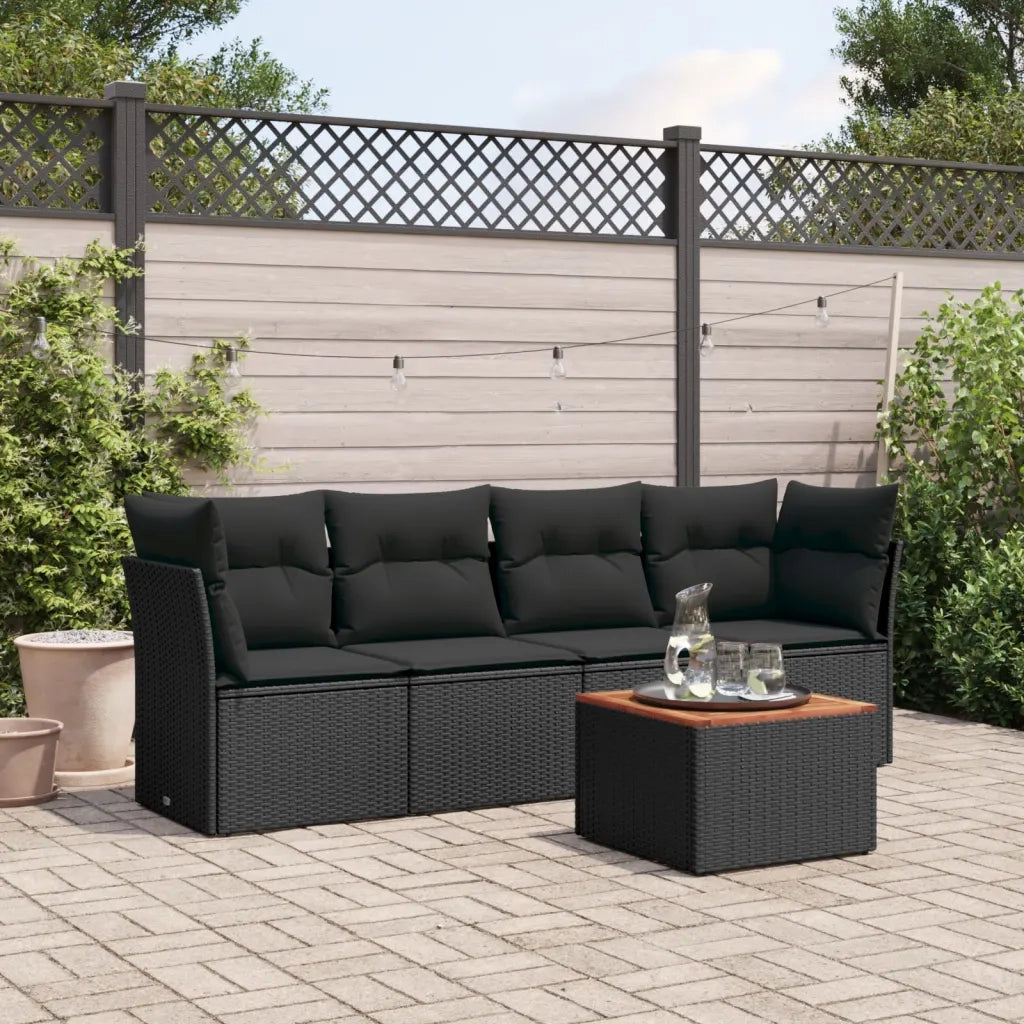 Set Divani da Giardino 5 pz | Set Salotto da Giardino con Cuscini in Polyrattan Nero